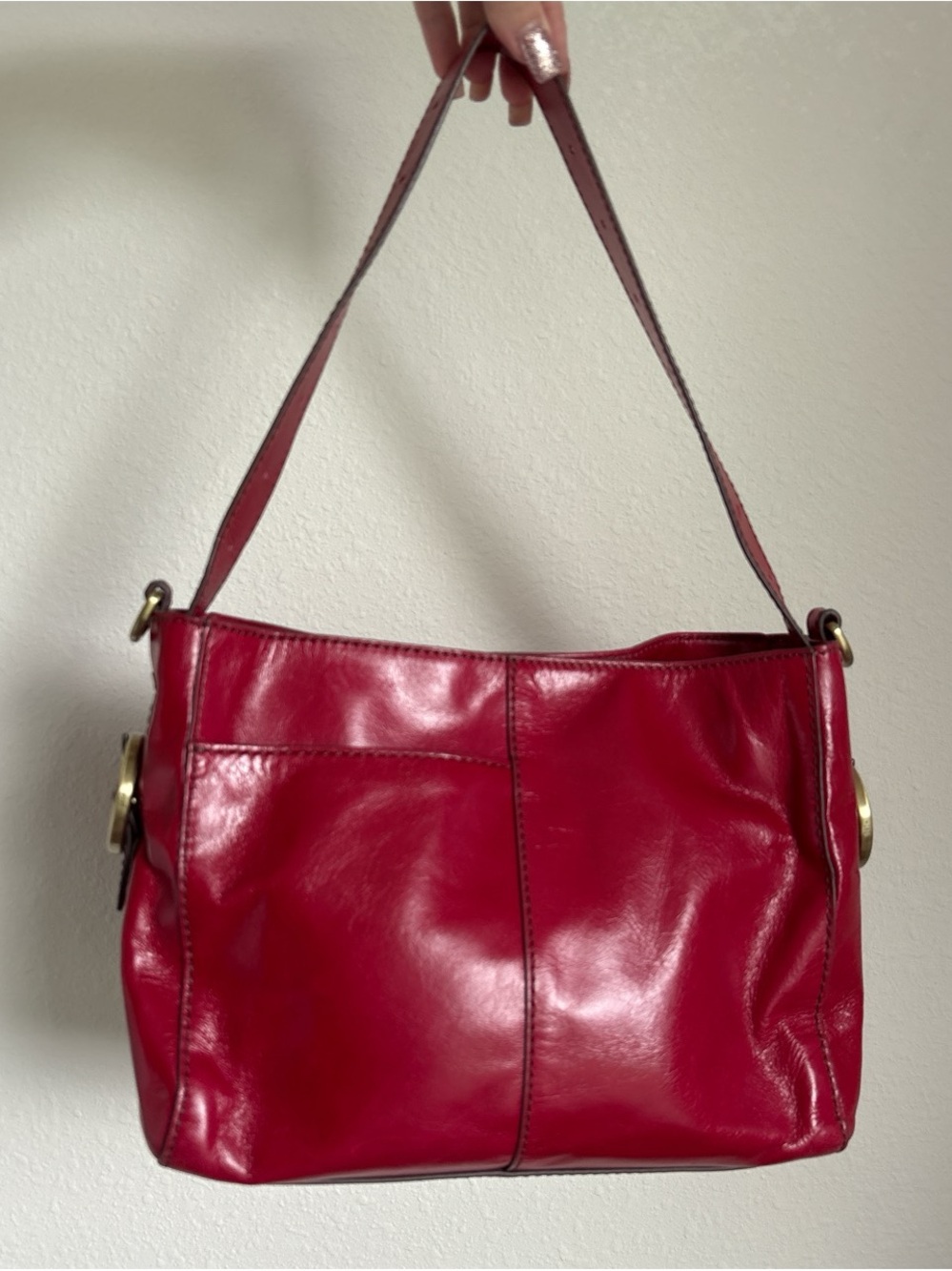 HOBO Render Small Shoulder Purse In Polished Leather Claret